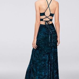 Velvet blue prom dress